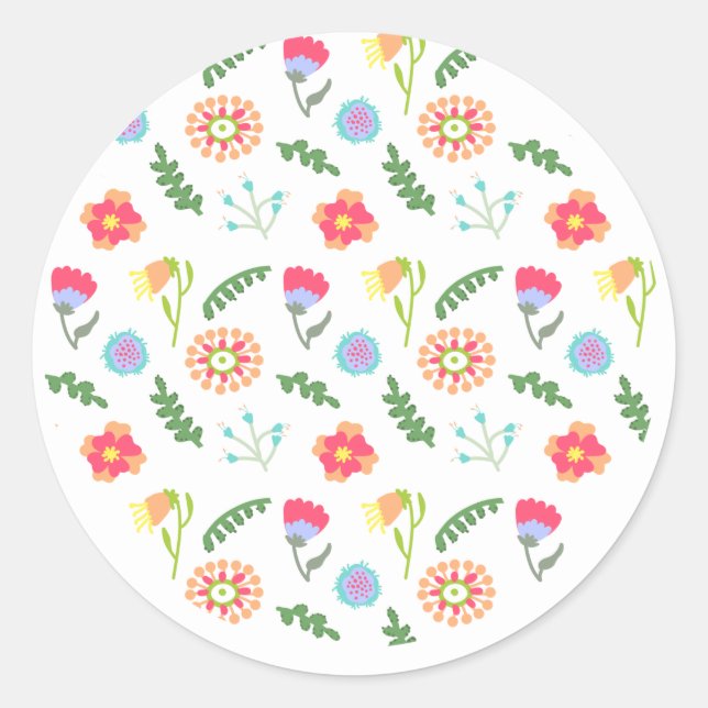 Folk Art Flowers Classic Round Sticker (Front)