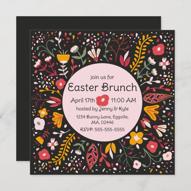 Folk Art Flowers Easter Invitation (Front/Back)