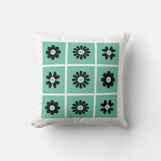 Folk Art Flowers Green & Black Throw Pillow