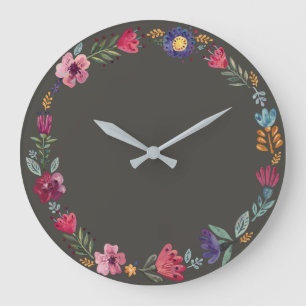 Folk Art Flowers II Wall Clock