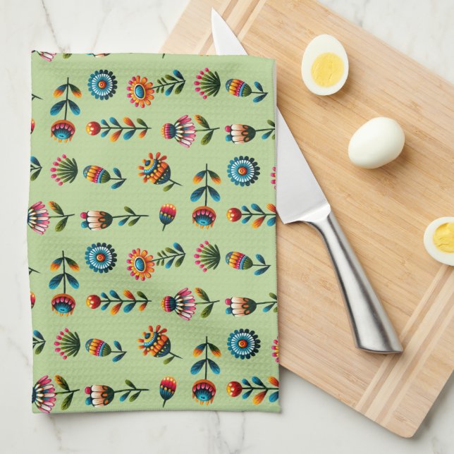 Folk Art Flowers Kitchen Towel (Quarter Fold)