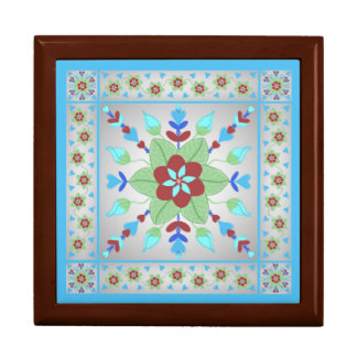 Folk Art Flowers, Leaves Hearts turq. Keepsake box