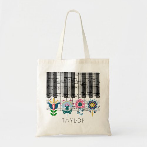 folk art flowers music name tote bag