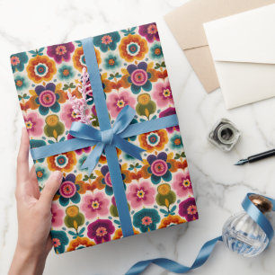 Folk Art Flowers Retro BOHO Chic Floral Pattern Wrapping Paper