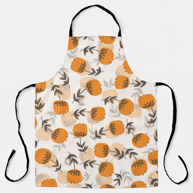 Folk Art Flowers Scandinavian Style Apron (Front)