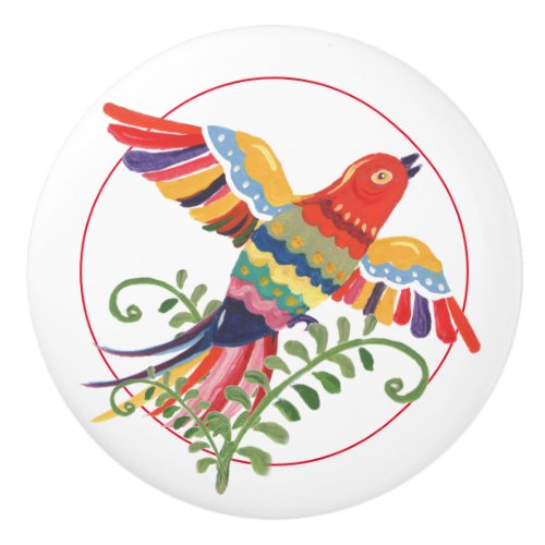 Folk Art Flying Bird Colorful Rustic Retro Fiesta Ceramic Knob