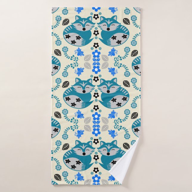 Folk Art Fox Print Decor Bath Towel (Bath Towel)