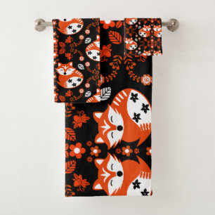Folk Art Fox Print Decor Bath Towel Set