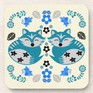 Folk Art Fox Print Decor Beverage Coaster
