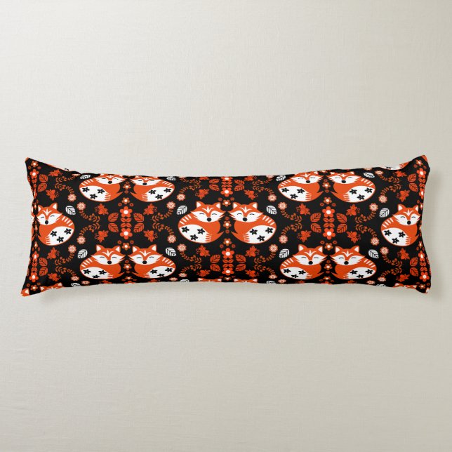 Folk Art Fox Print Decor Body Pillow (Front)