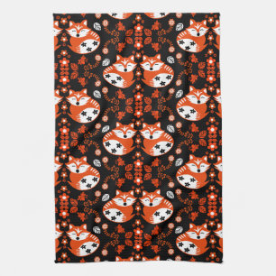 Folk Art Fox Print Decor Kitchen Towel