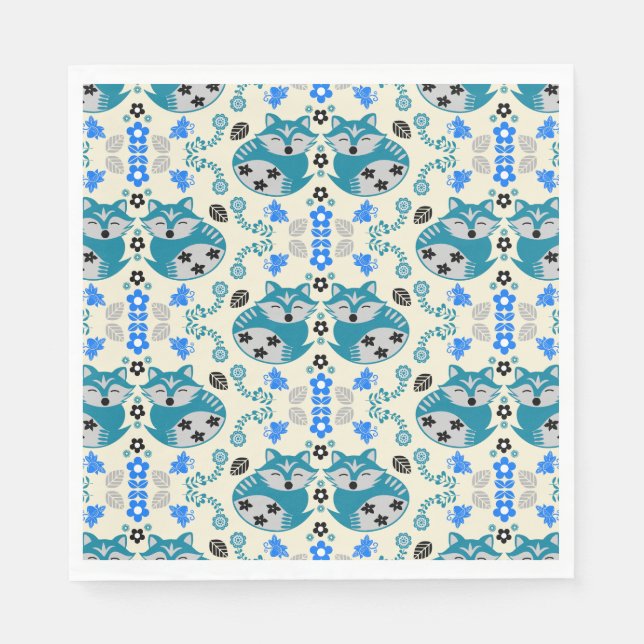Folk Art Fox Print Decor Napkins (Front)