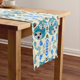Folk Art Fox Print Decor. Short Table Runner