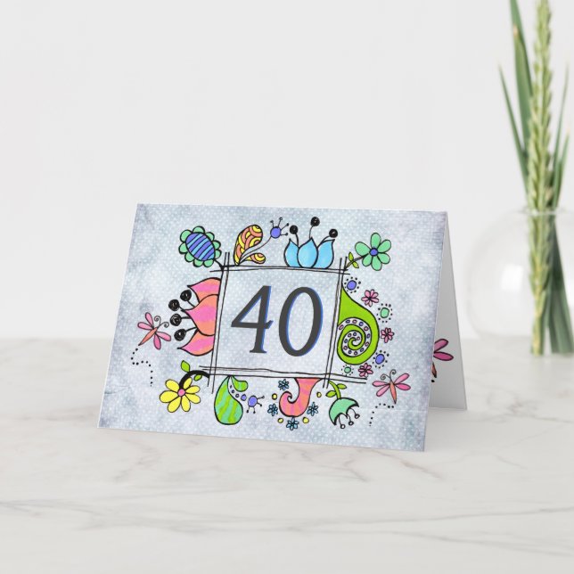 Folk Art Frame 40 40th Birthday Greeting Card (Front)