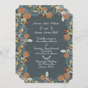 Folk Art Frame in Blue Brown Tan Invitation