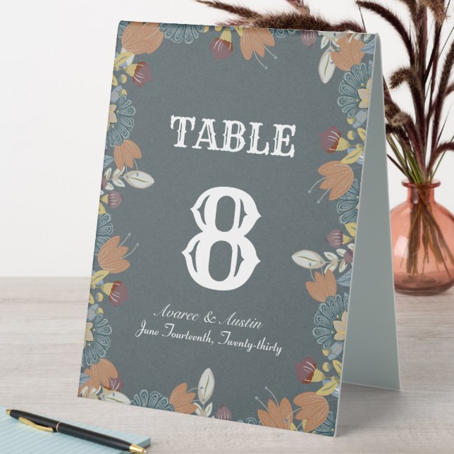 Folk Art Frame in Blue Brown Tan Table Tent (In SItu (Table))