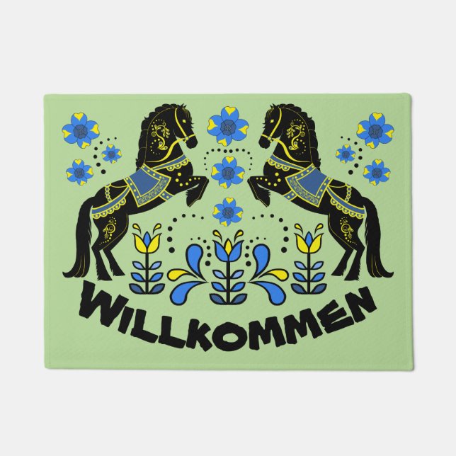 Folk art Friesian/Frisian Welcome/Willkommen/blue Doormat (Front)
