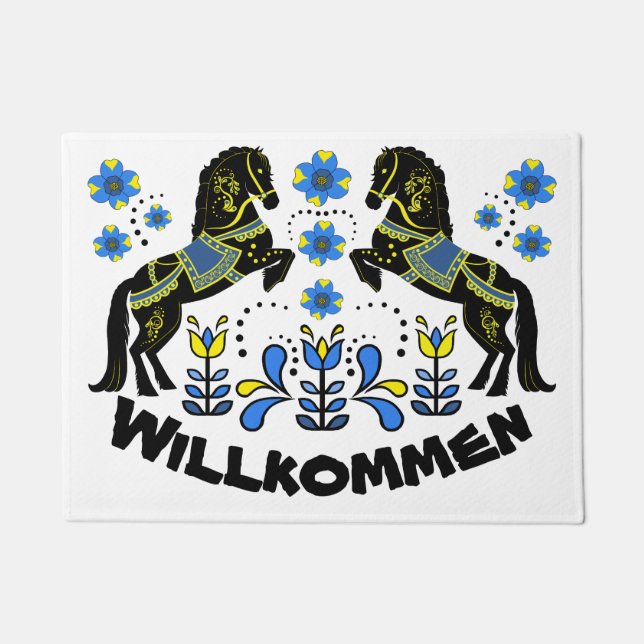 Folk art Friesian/Frisian Welcome/Willkommen/blue Doormat (Front)