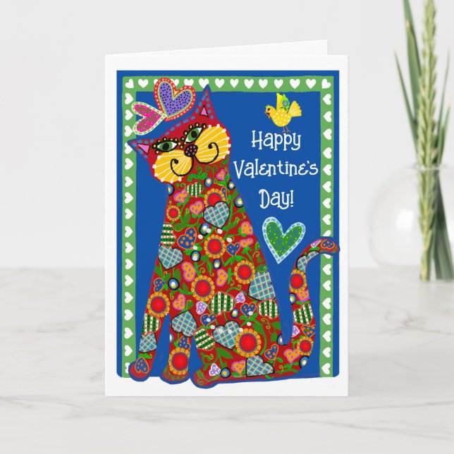 Folk Art from the Cat Folded Valentine Card (Front)