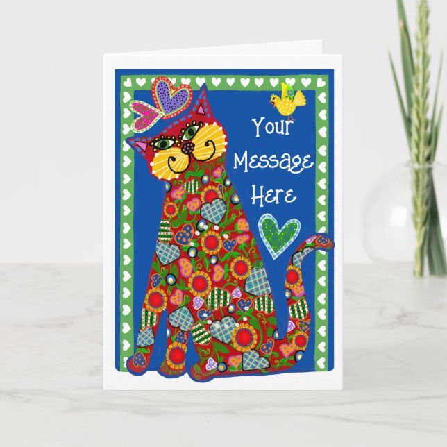 Folk Art From the Cat Folded Valentine Card (Front)