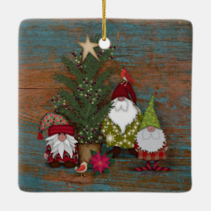 Folk Art Gnomes Christmas Tree Ceramic Ornament