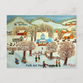 Folk Art Hand Painted Postcard