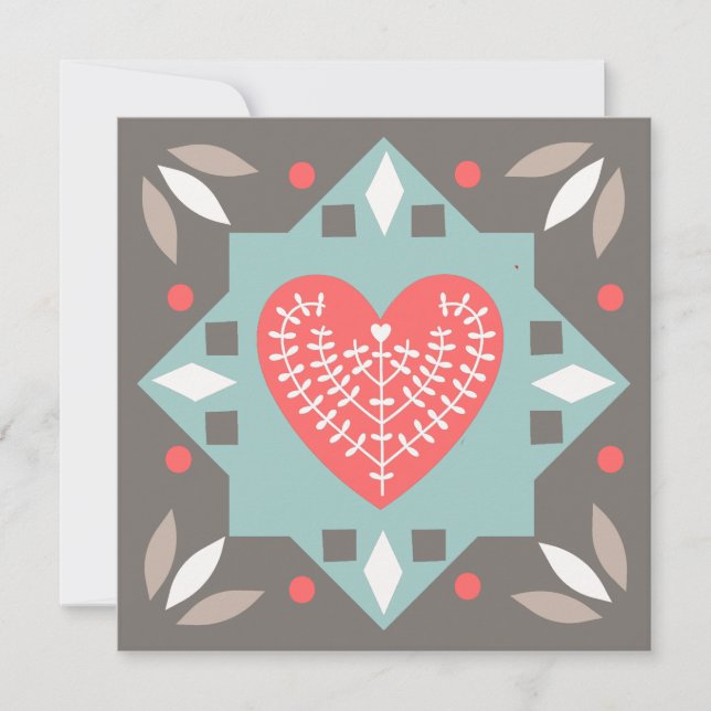 Folk Art Heart Custom Message Valentine's Day Flat Holiday Card (Front)