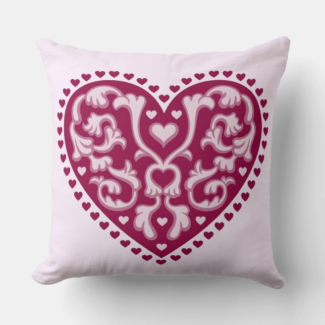 Folk Art Heart Throw Pillow (Front)