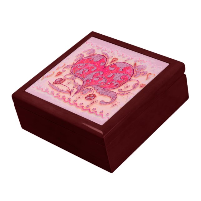 Folk Art Heart with leaves and flowers Jewelry Box (Side)