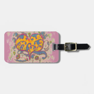 Folk Art Heart with leaves and flowers Luggage Tag