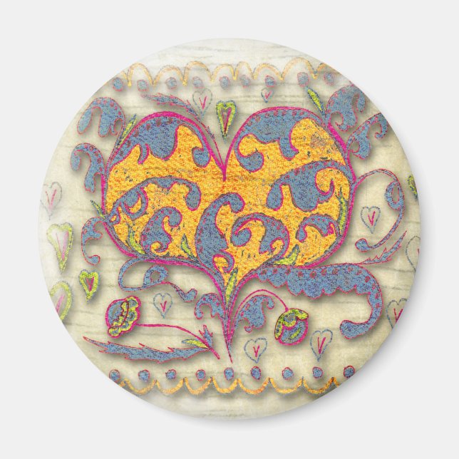 Folk Art Heart with leaves and flowers Magnet (Front)