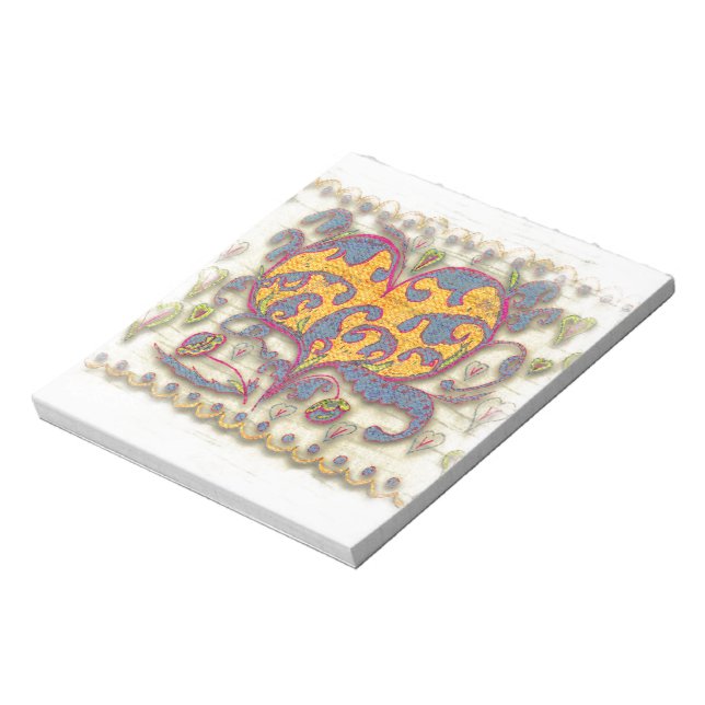 Folk Art Heart with leaves and flowers Notepad (Rotated)