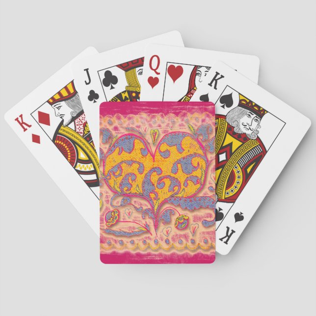 Folk Art Heart with leaves and flowers Poker Cards (Back)