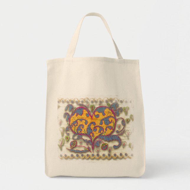 Folk Art Heart with leaves and flowers Tote Bag (Front)
