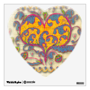 Folk Art Heart with leaves and flowers Wall Decal