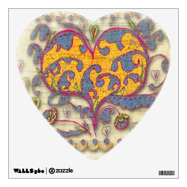 Folk Art Heart with leaves and flowers Wall Decal (Front)