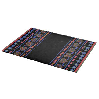 Folk Art Hearts Border, Black: Glass Cutting Board