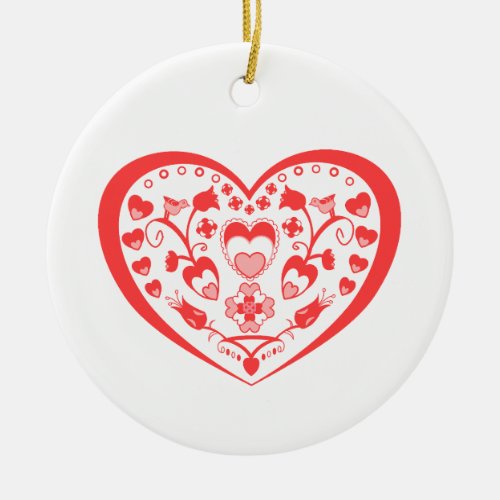 Folk Art Hearts Ceramic Ornament
