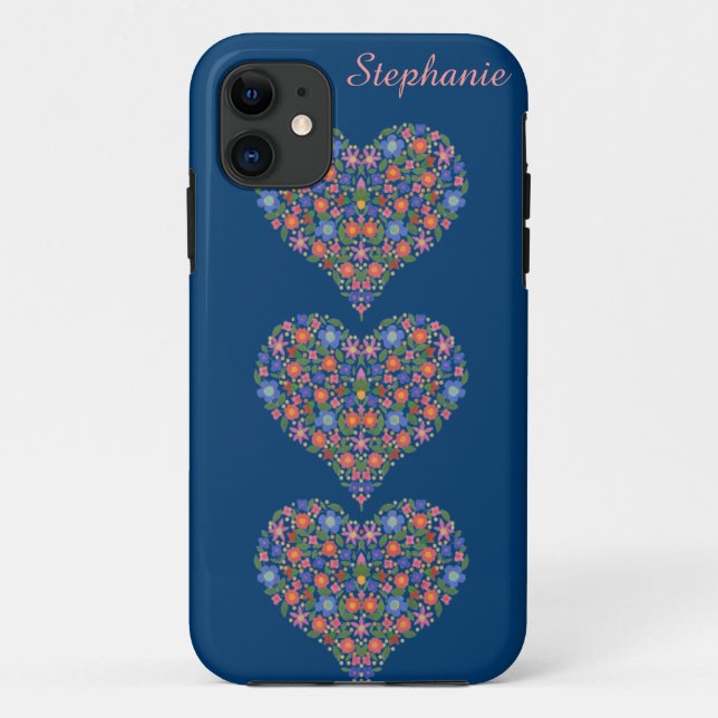 Folk Art Hearts, Deep Blue iPhone 5/5s Xtreme Case (Back)