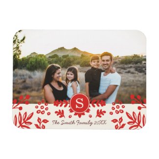 Folk Art Holiday Monogram Photo Magnet