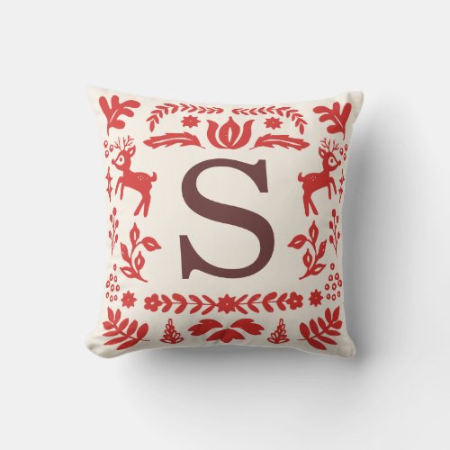 Folk Art Holiday Monogram Pillow