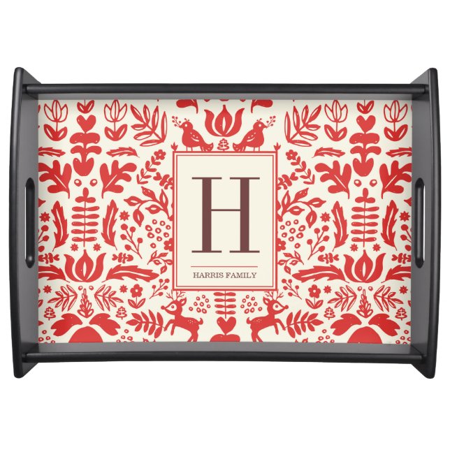 Folk Art Holiday Monogram Serving Tray (Front)