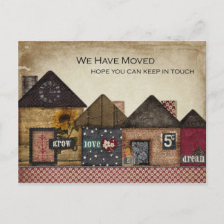 Folk Art Houses We've Moved Announcement Postcard