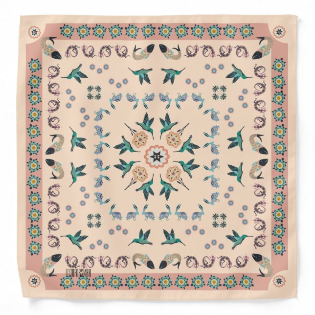FOLK ART hummingbirds pink ©️TRForsman Bandana (Front)