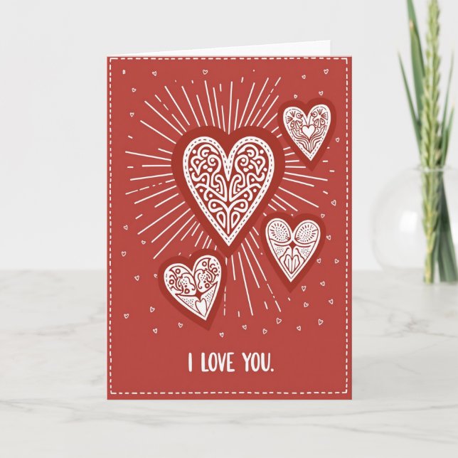Folk Art I Love You Hearts Card (Front)