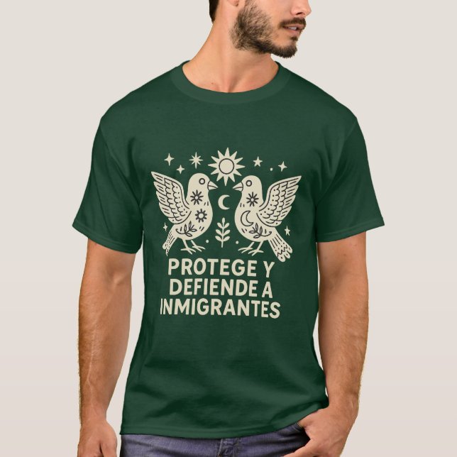 Folk Art Immigrant Rights Shirt – Protect and Defe (Front)