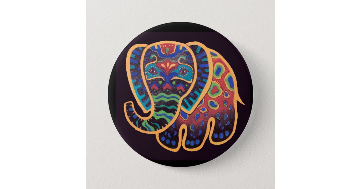 Folk Art Indian Elephant Button | Zazzle