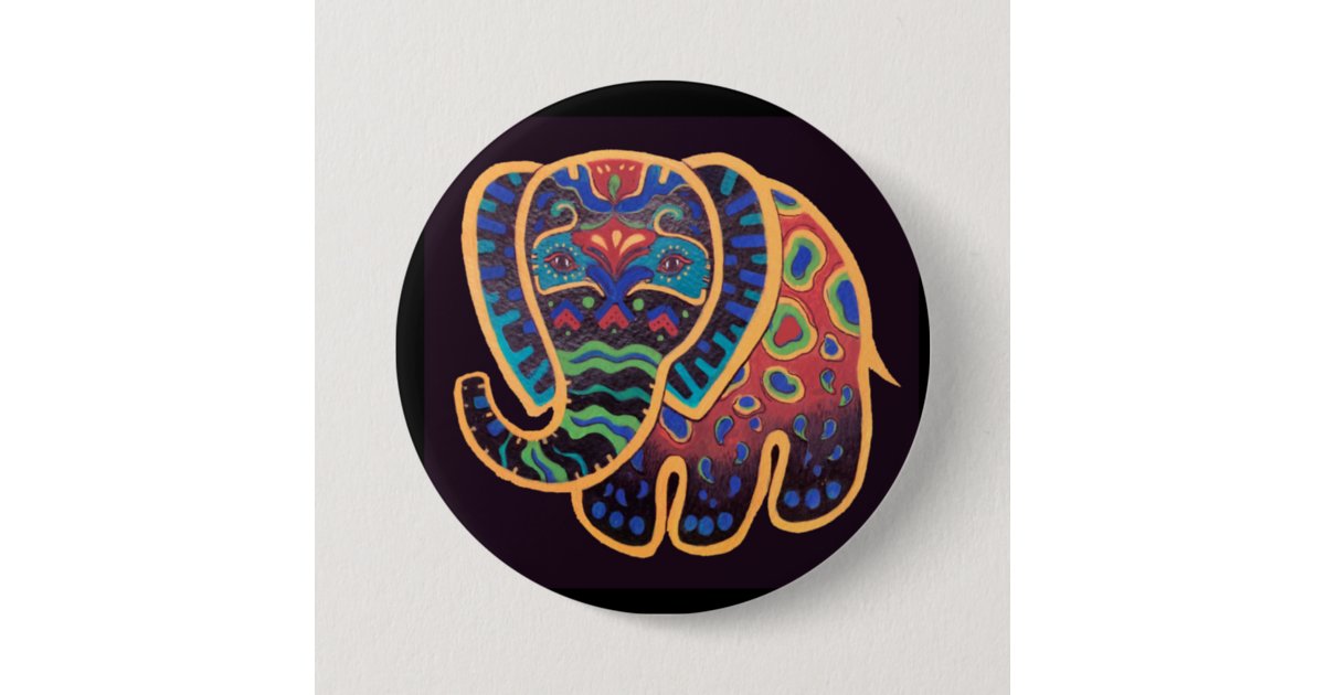 Folk Art Indian Elephant Button | Zazzle