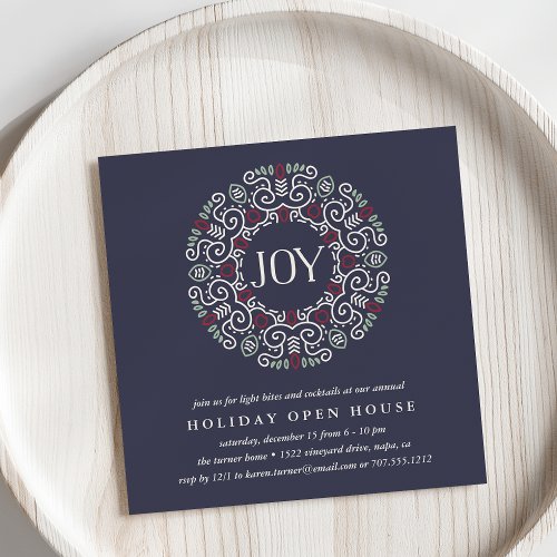 Folk Art Joy  Holiday Open House Party Invitation