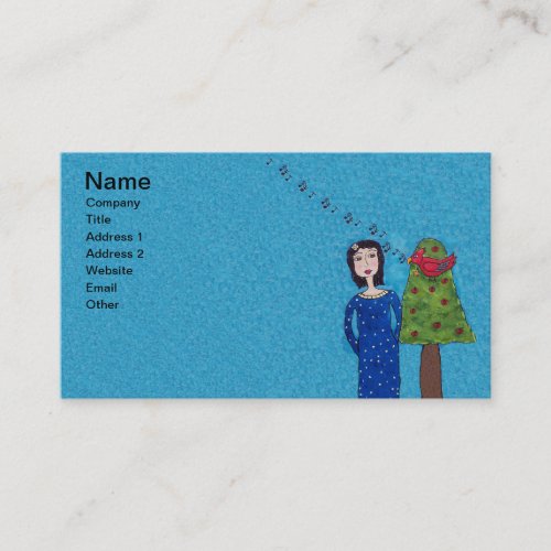 Folk Art Lady Apple Tree Cute singing Red Bird Business Card